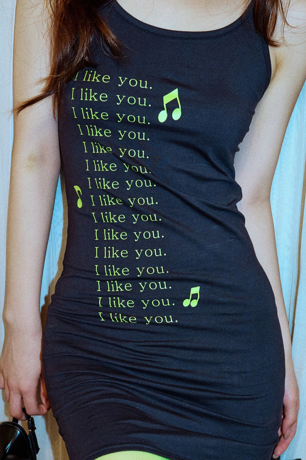 Black Music Note Strappy Mini Dress