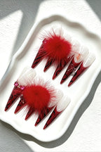 Red Fluffy Leopard Print Long Stiletto Press On Nails