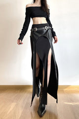 Y2K Dark Asymmetrical Split Maxi Skirt