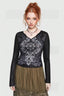 V-Neck Mesh Raglan Floral Knit Top