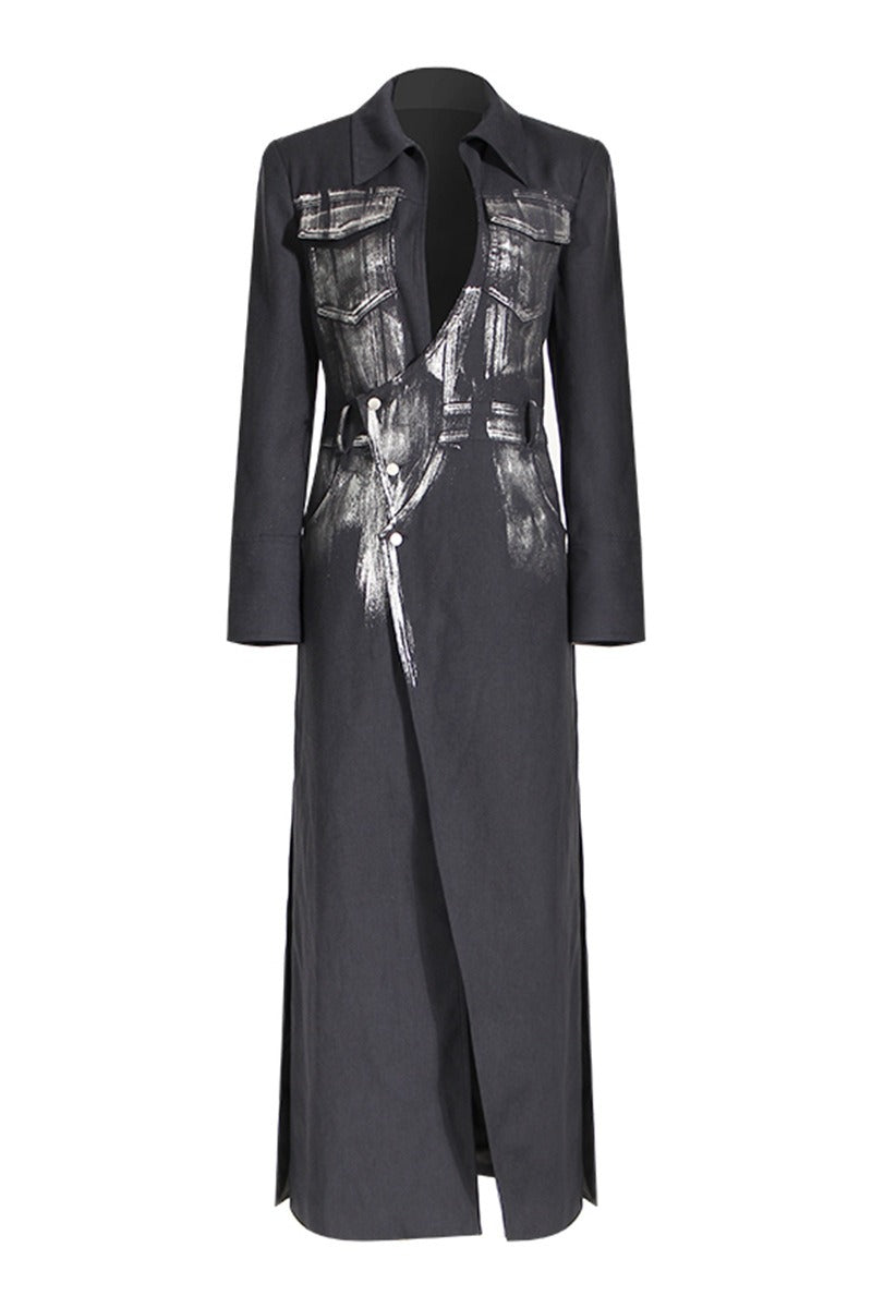 Hand-painted Silver Metal Brush Trench Coat Secondary image