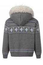 Dog Motif Fluffy Trim Knit Hoodies