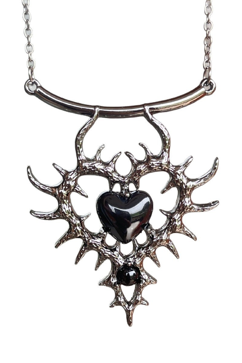 Gothic Thorn Heart Rhinestone Necklace