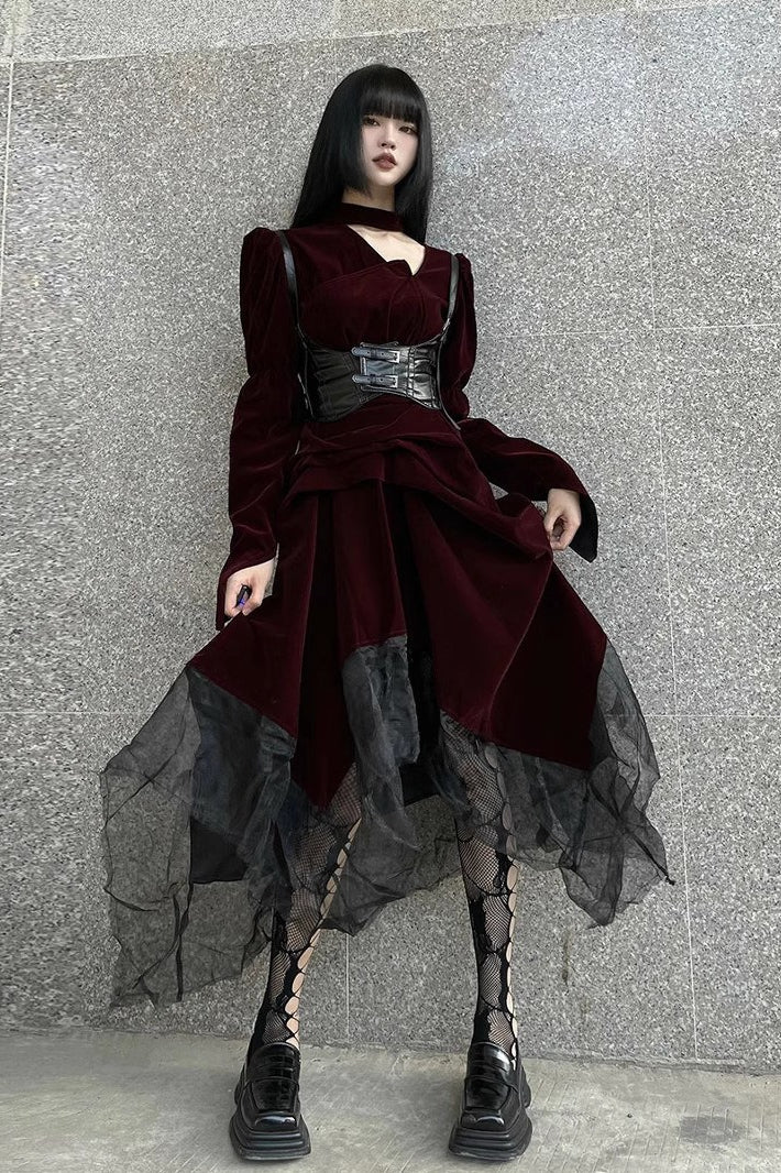 Black Mesh Gothic Maxi Dress
