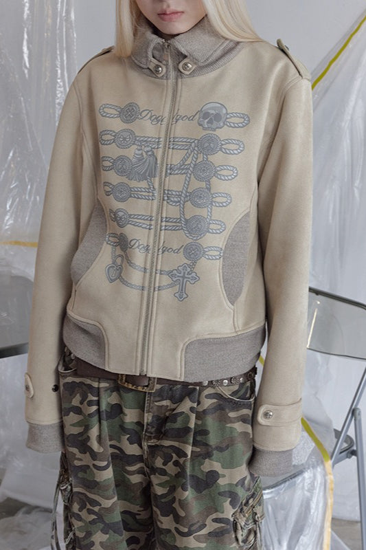 Skull Motif Contrast Collar Jackets