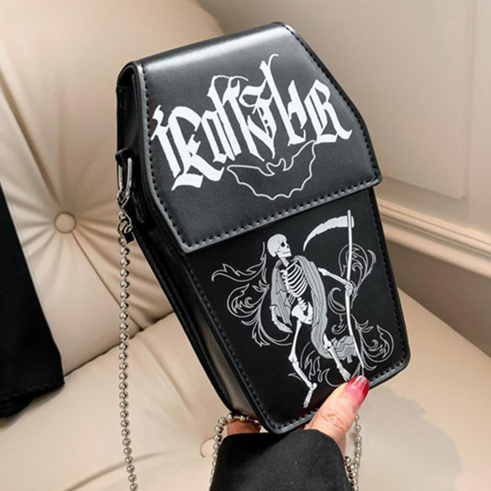 Gothic Coffin Shape Halloween Pu Leather Funny Cosmetic Bag