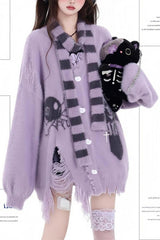 Faux Mink Y2K Loose-Fit Cardigan Sweater