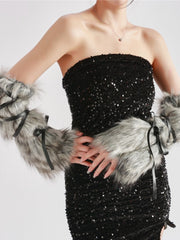Y2K Millennial Hot Girl Subculture Faux Fur Strapped Gloves