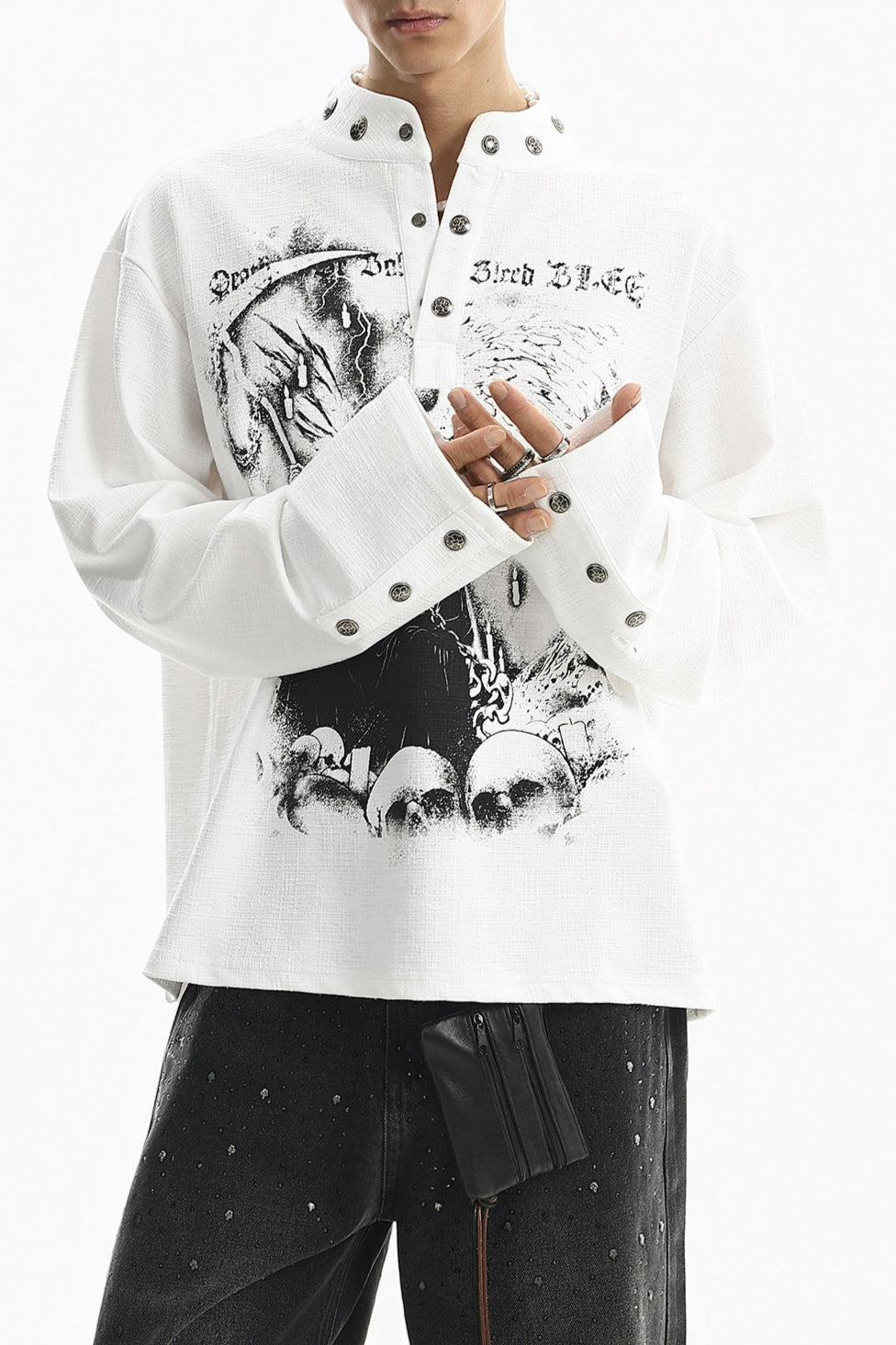 Graphic Snap Collar Long Sleeve Sweatshirt