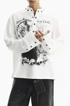 Graphic Snap Collar Long Sleeve Sweatshirt
