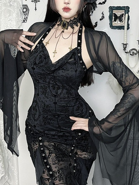 Gothic Batwing Sleeve Mesh Coat
