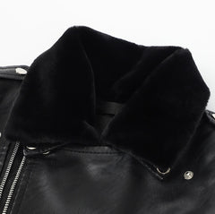 Detachable Fur Collar Slim-fit Biker Leather Jacket