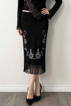 Floral Motif Fringe Hem Skirts