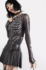 Gothic Skeleton Mesh Pullover T-Shirt