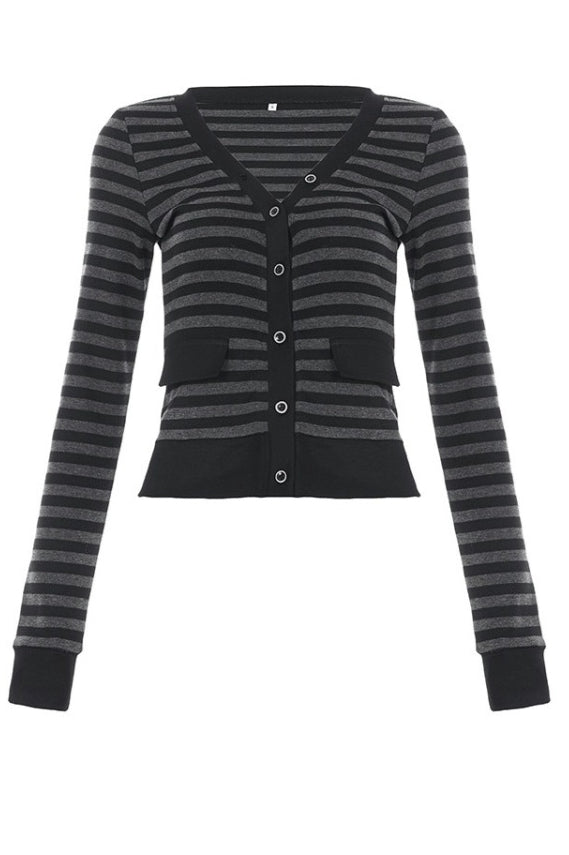 Striped V Neck Pocket Cardigans
