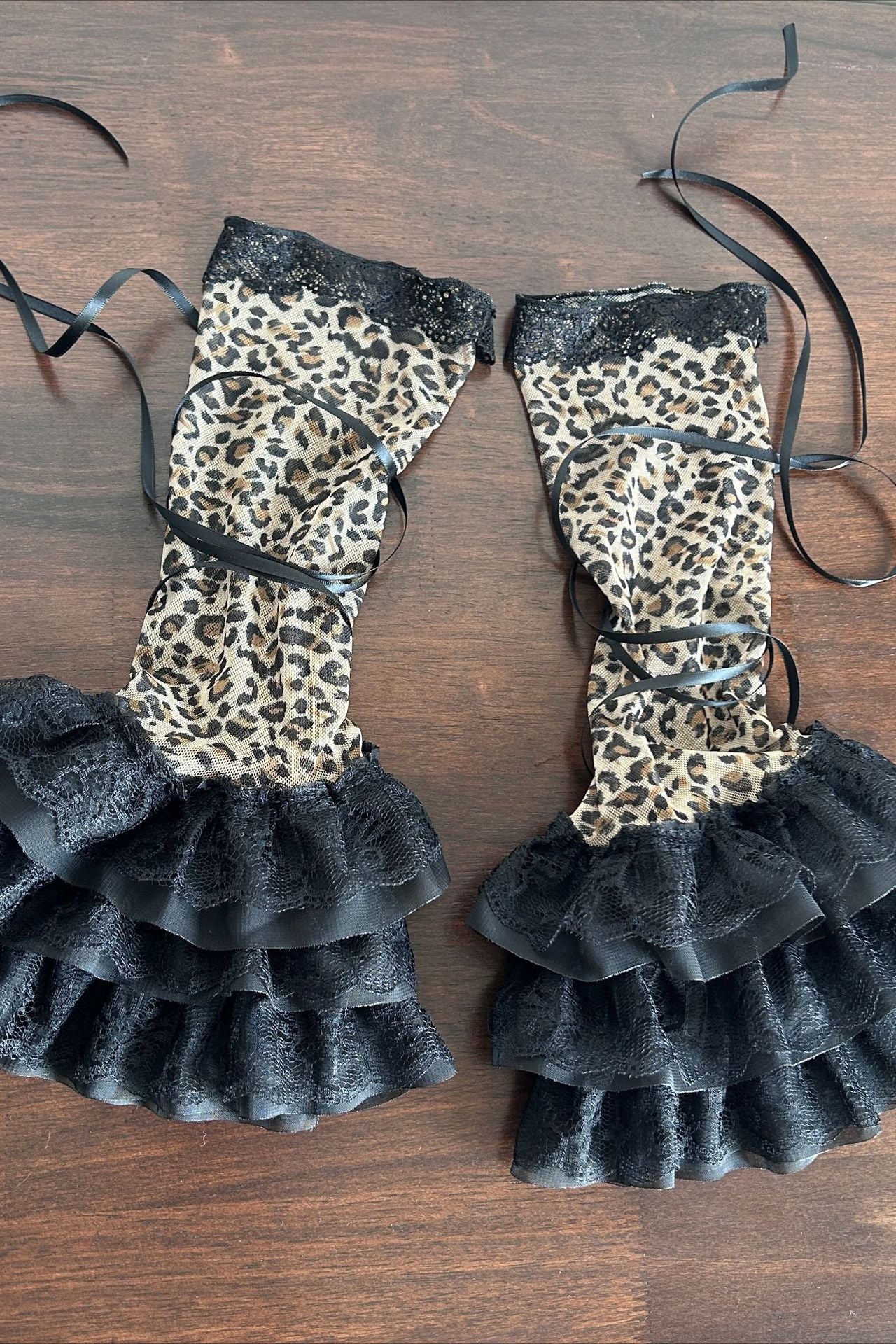 Y2K Leopard Mesh Slim Calf Leg Warmers