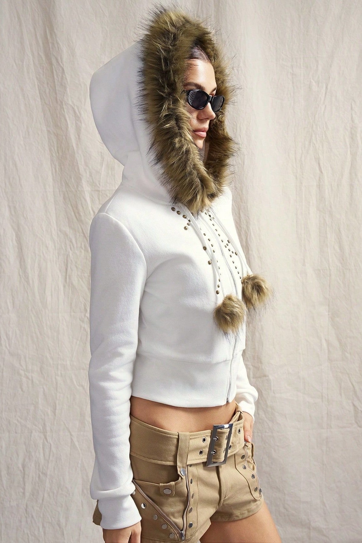 Pom Trim Stud Detail Hoodies