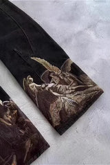 Vintage Print Loose Denim Pants