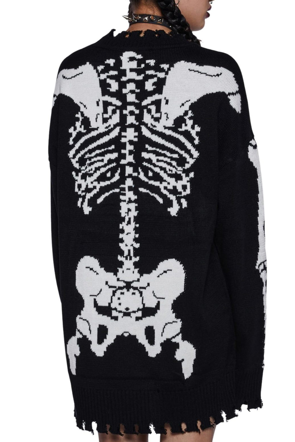 Skeleton Pattern Distressed Longline Sweaters