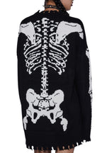 Skeleton Pattern Distressed Longline Sweaters