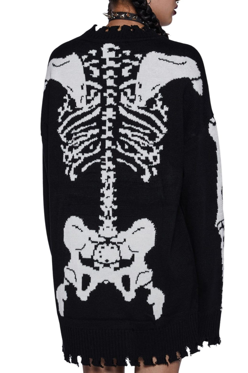Skeleton Pattern Distressed Longline Sweaters