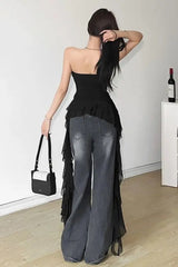 Off Shoulder Tassel Wrap Crop Top