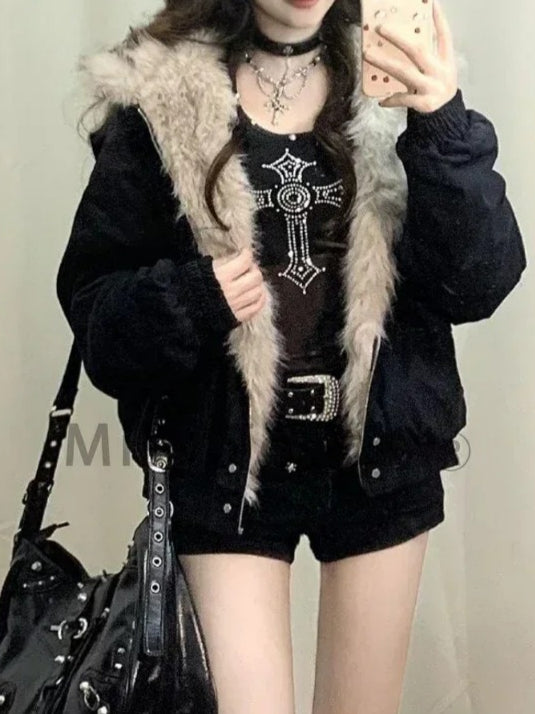Loose Fit Fur Lined Padded Coat Secondary image