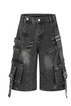 Multi-Pocket Denim Bermuda Shorts