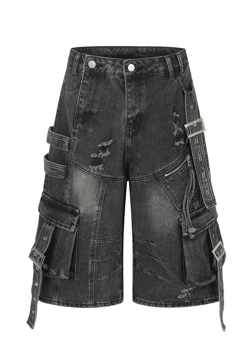 Multi-Pocket Denim Bermuda Shorts