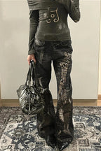 Snake Skin Gothic Punk Black Denim Pants