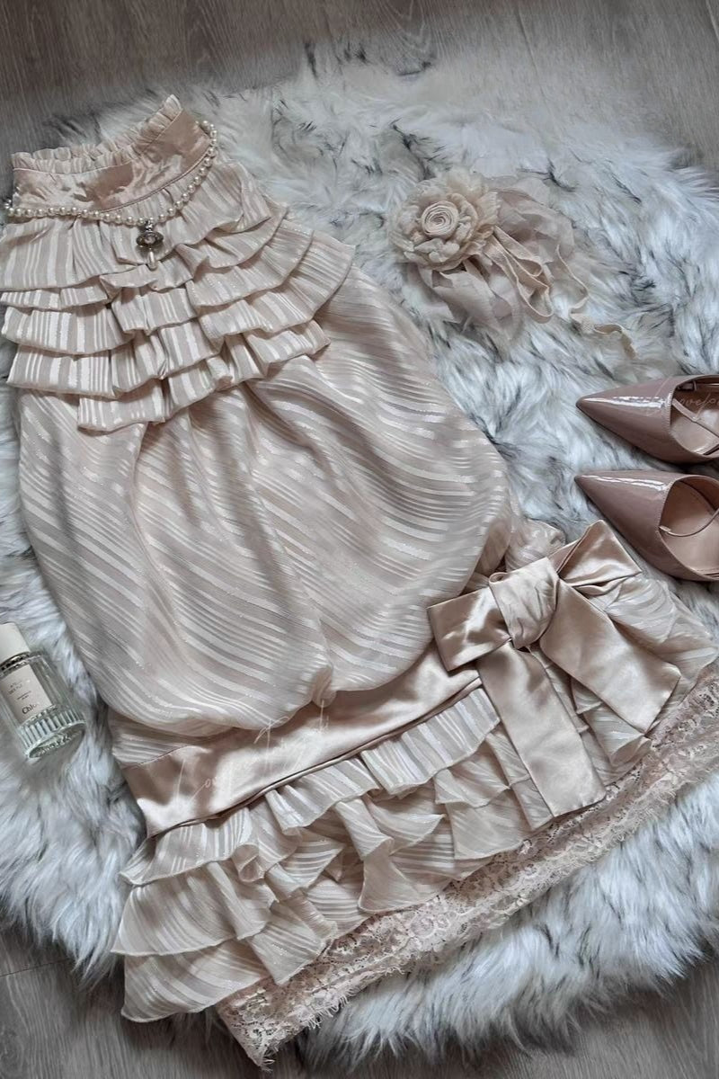Ruffle Halter Top And Tiered Mini Skirt Set Secondary image