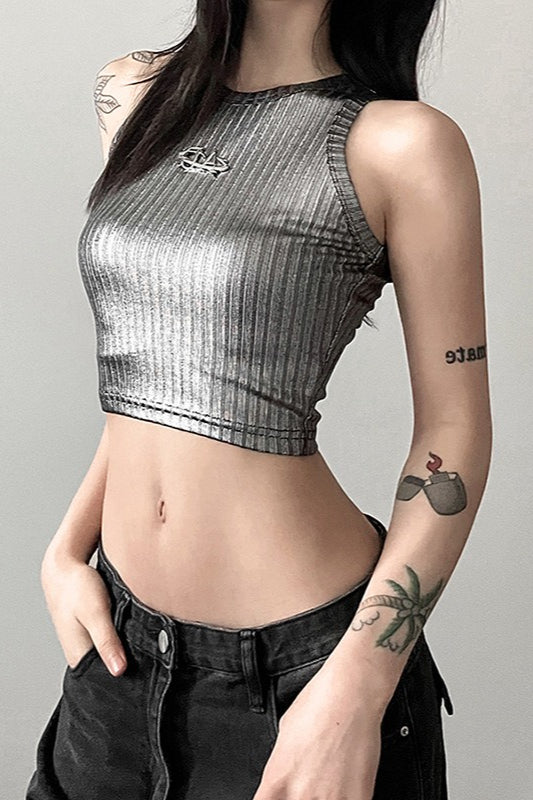 Metallic Vertical Stripe Slim Fit Crop Crop Top Main image