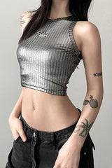 Metallic Vertical Stripe Slim Fit Crop Crop Top
