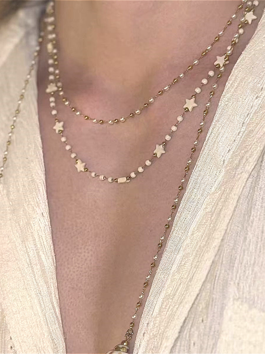 Vintage Multi-Layer Stacked Pearl Shell Necklace