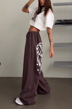 Wing Print High Waist Wide Leg Pants