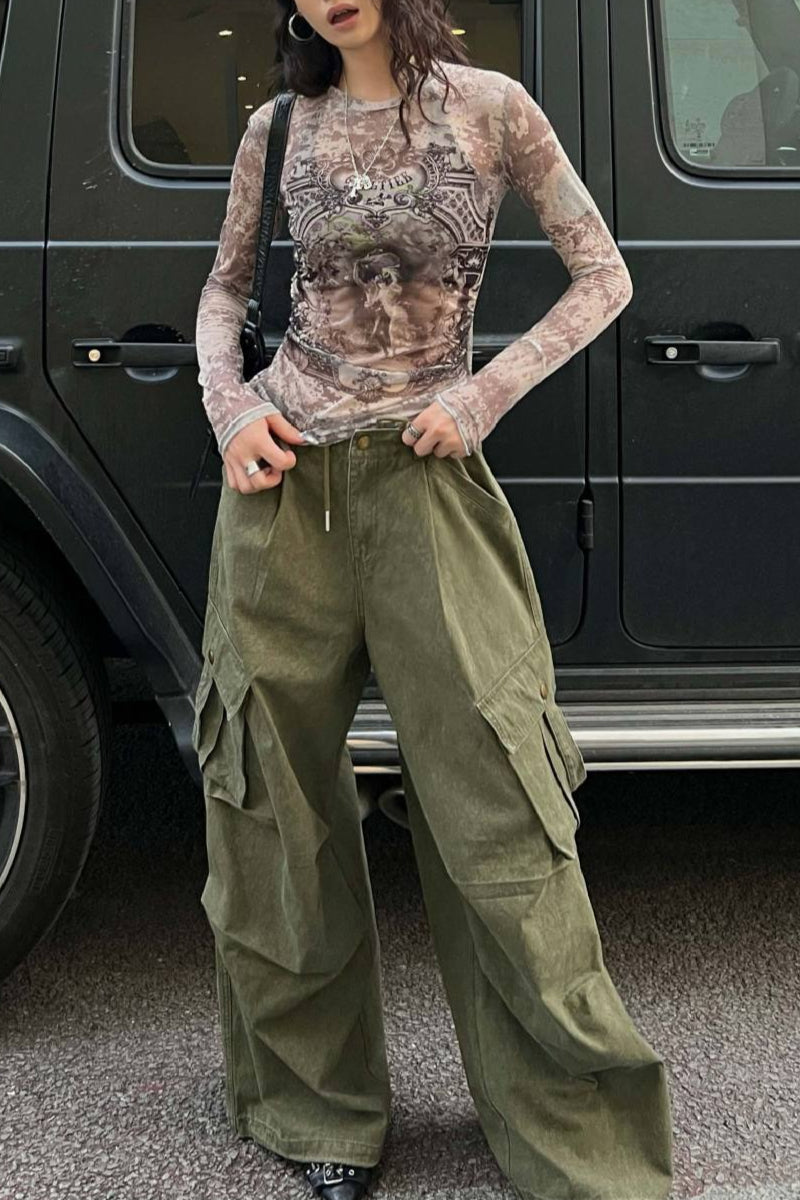 Graphic Mesh Slim Fit Mesh Top