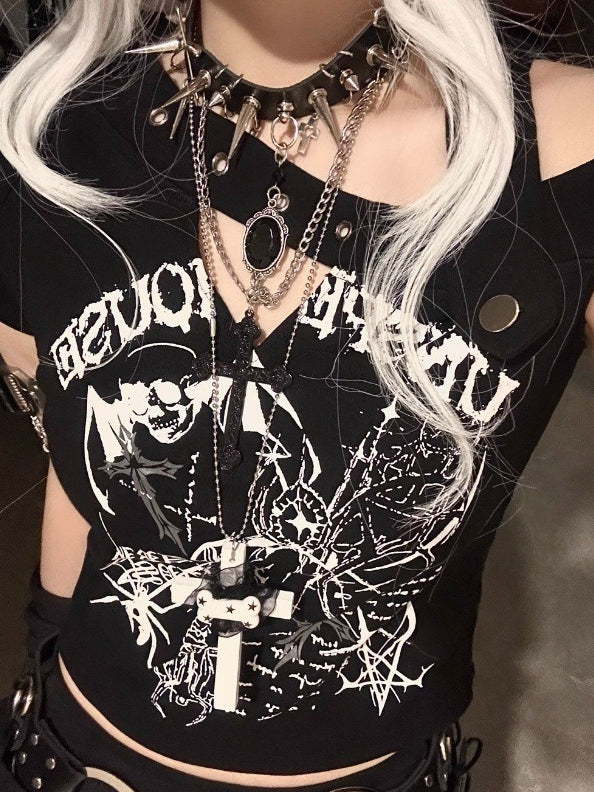 Gothic Dark Skull Print Cami Main image