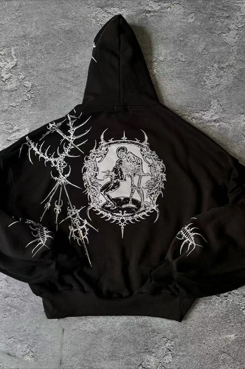 Skeleton Angel Graphic Washed Zip Hoodie Secondary image