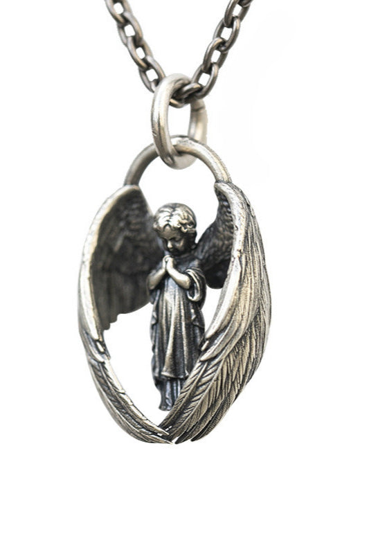 Vintage Praying Angel Pendant Necklace
