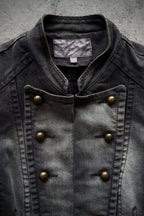 Military Stud Washed Fitted Denim Jacket