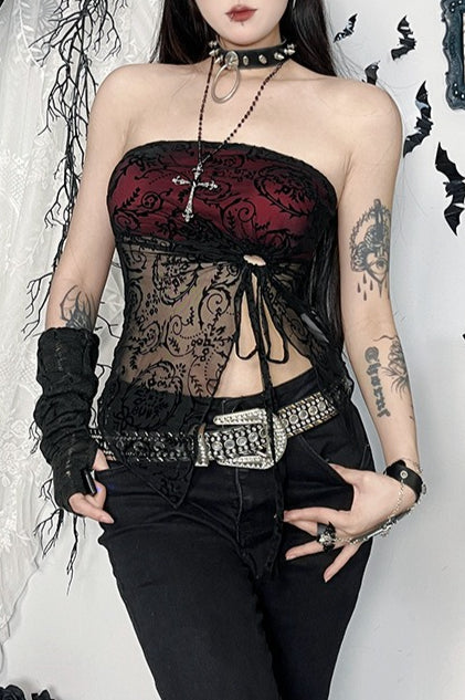 Gothic Flocked Strapless Slim Fit Tank Top Secondary image