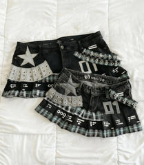 Y2K Punk Patchwork Pleated Mini Skirt