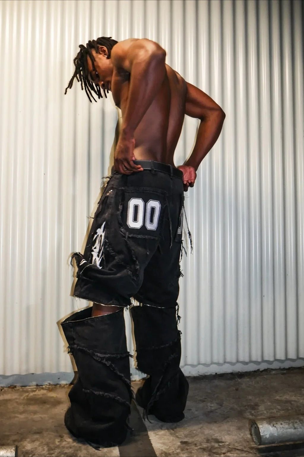 Zip Off Patchwork Wide Leg Cargo Jeans