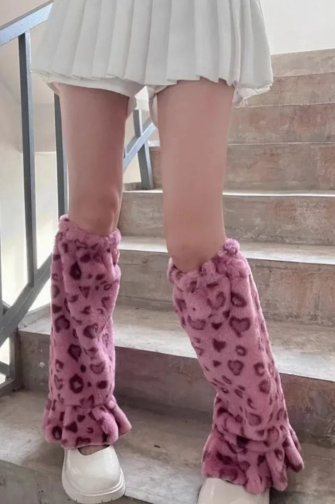Goth Y2K Pink Leopard Print Ruffled Socks Secondary image