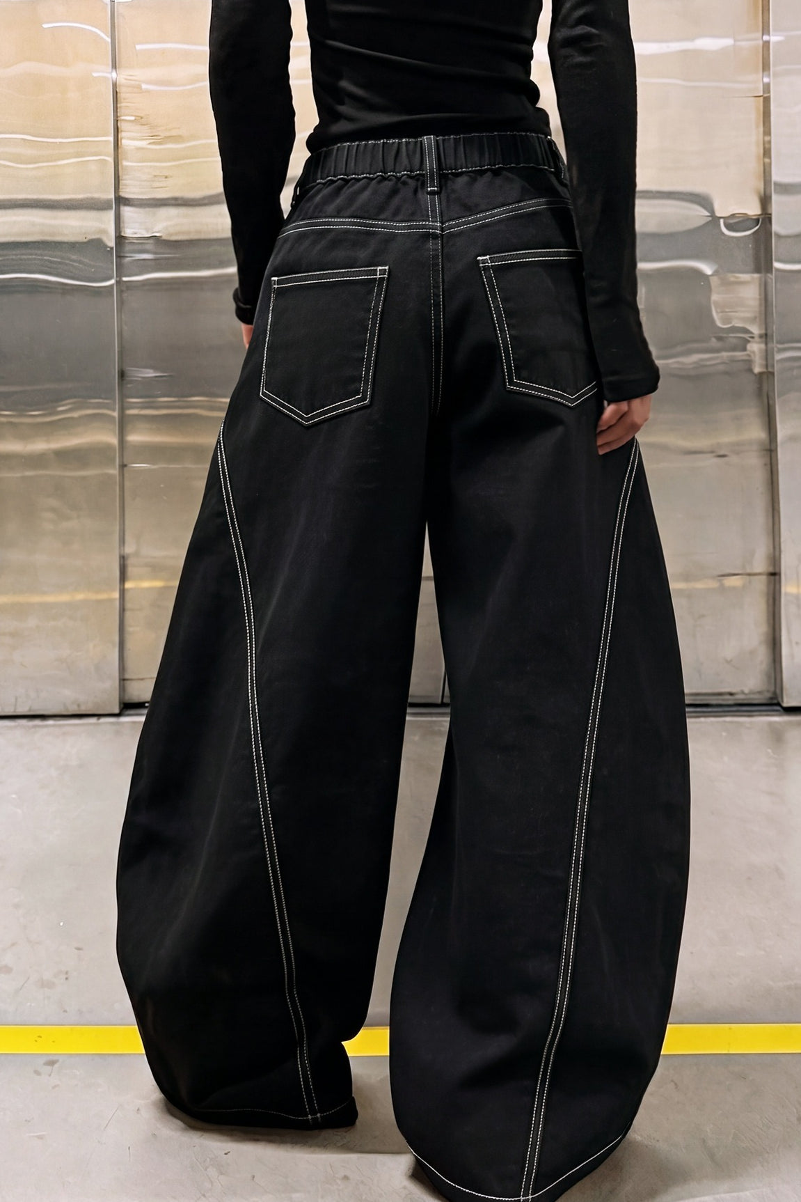 Cross Print Wide Leg Denim Pants Secondary image