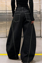 Cross Print Wide Leg Denim Pants
