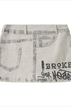 Printed Denim Mini Skirt