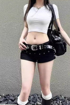 Y2K Gothic Studded Belted Low-Rise Shorts