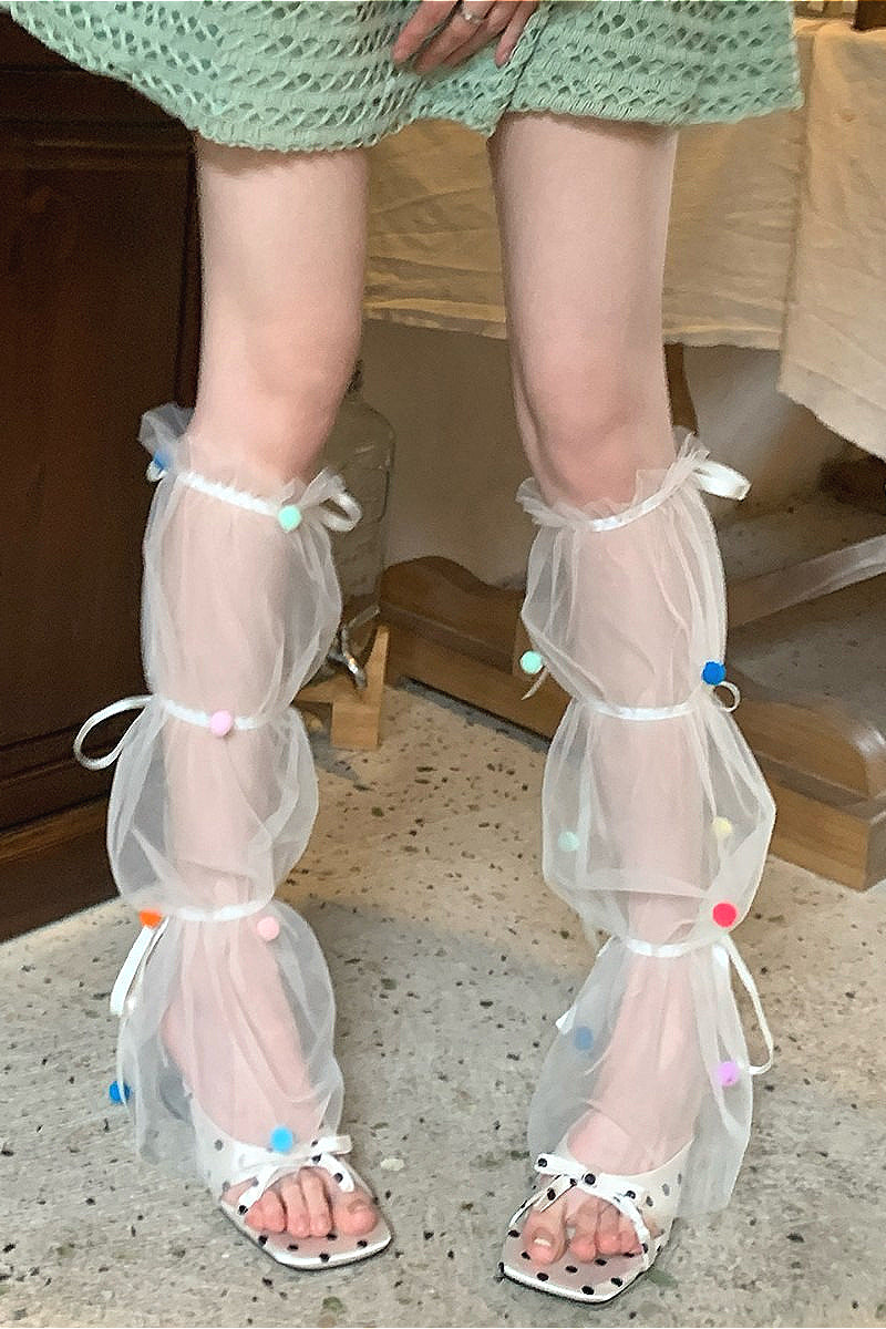 Y2K Lace Up Bow Mesh Socks