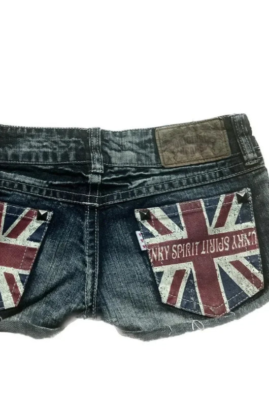Y2K Color Block Flag Print Low-Rise Shorts